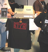 Revenge of the Sith shirts, on sale at the StarWarsShop.com booth at Comic-Con International 2004.