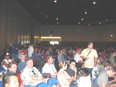 People near the back of the getting settled a few minutes before noon at Star Wars Spectacular at Comic-Con 2004.